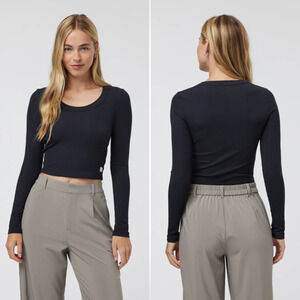 NEW Vuori Pose Scoop Tee Size XL Women's Black Long Sleeve Ribbed T-Shirt
